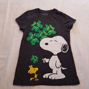 Peanuts Snoopy & Woodstock girls size medium gray short sleeve shirt VGUC